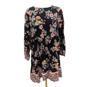 Uncle Frank Black Floral Mixed Print Boho Cottagecore Dress Long Sleeve M/L USA